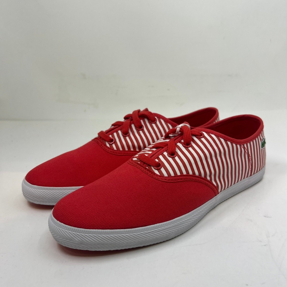 Lacoste Gambetta Sneakers Women 8.5 Red White Striped Canvas Low Top Vintage NWB